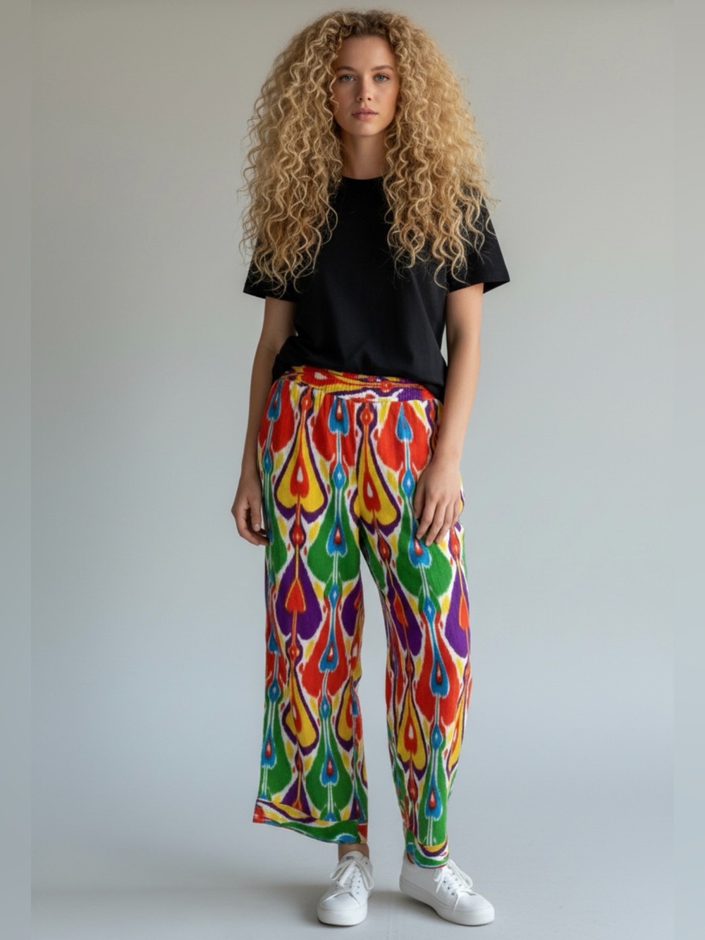 NWT- ASHLEY STEWART -Multicolor BOHO Beach Flare Pants Linen blend